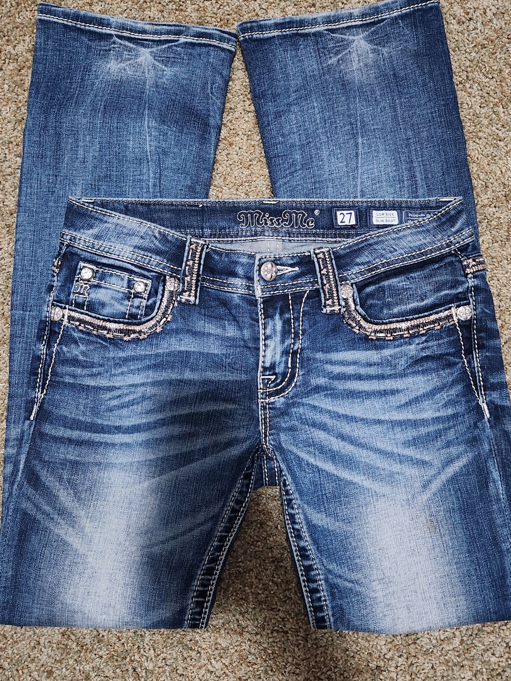 Miss Me Women's Blue Distressed Bootcut Jeans - Size 27